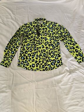 Versace Neon Lime Leopard Print Top with Black & Blue Accents